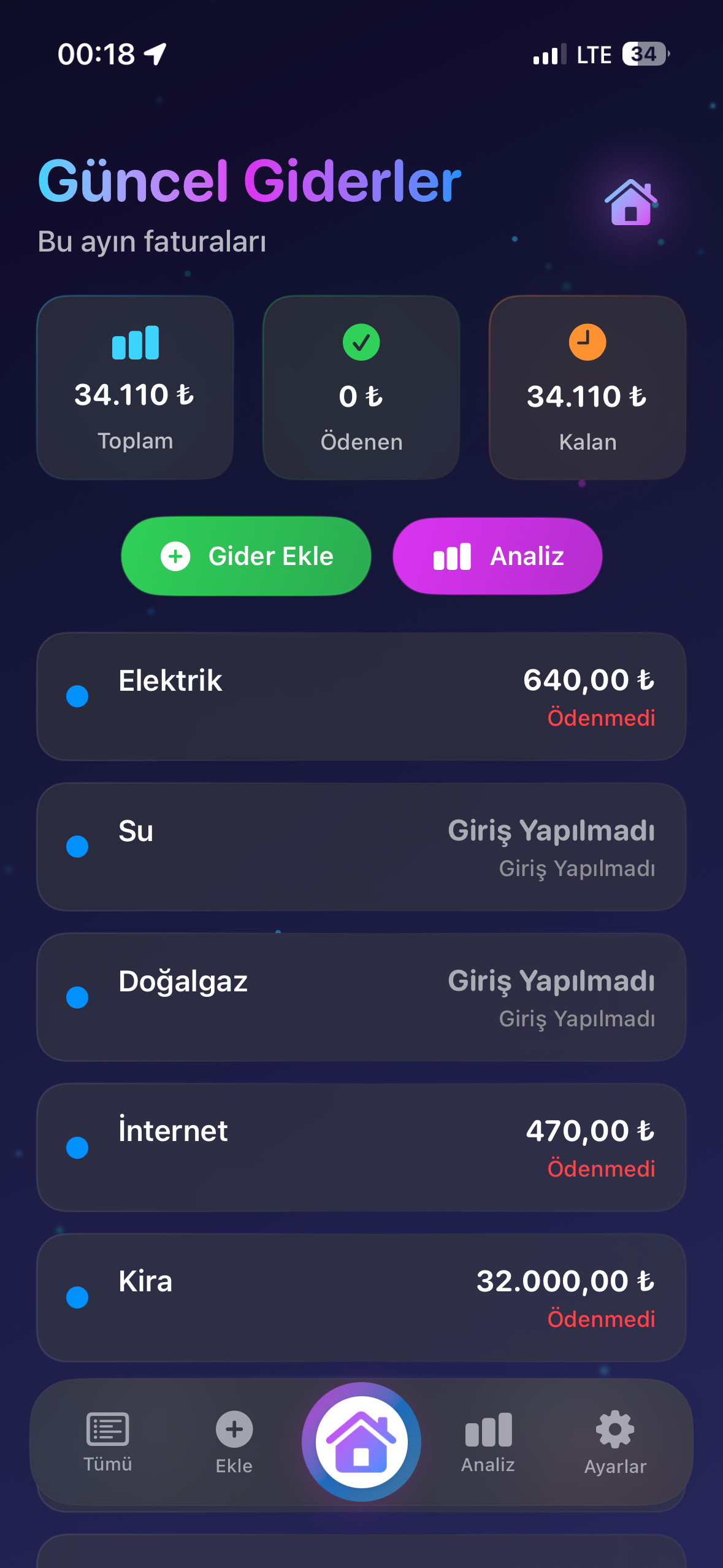 Giderim uygulama ekrani